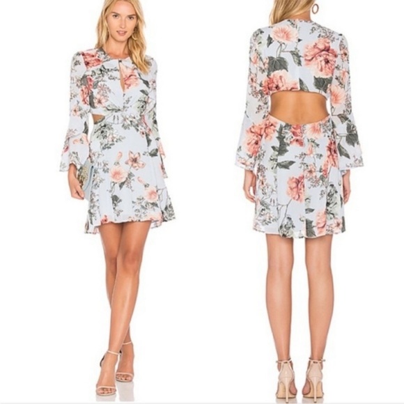 Bardot Dresses & Skirts - Bardot × Revolve Floral Frill Long Bell Sleeve Cutout Mini Dress Size 10